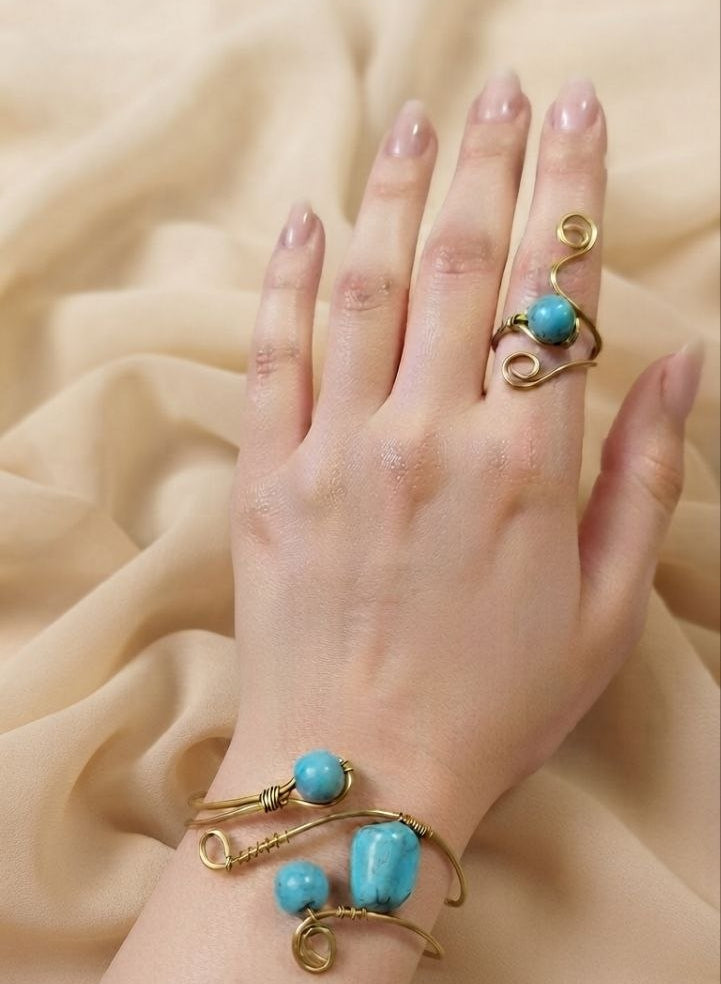 Free size Turquoise Ring&Bracelet Set