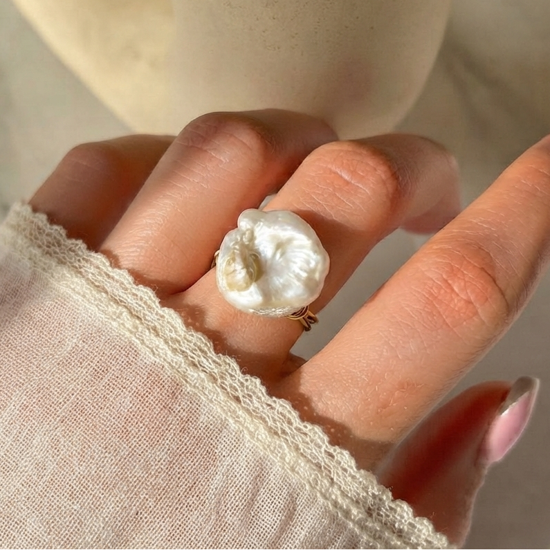 Natural Pearl Bracelet and Ring Set