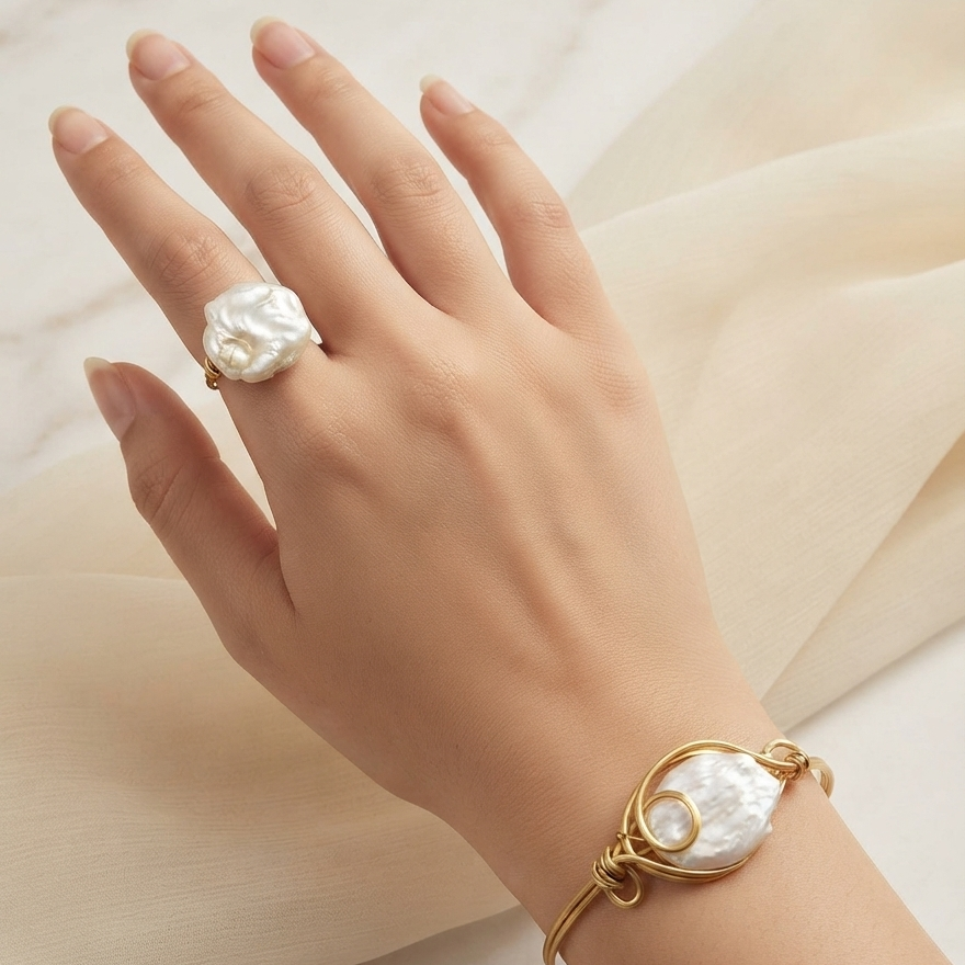 Natural Pearl Bracelet and Ring Set