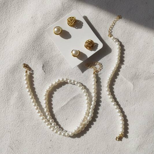 Pearl set + rose earrings
