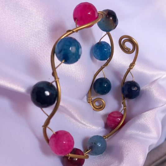 طقم اسورة وخاتم مموج عقيق طبيعي